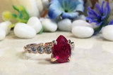 2ct Pear Cut Pink Ruby Round Diamond Accent Engagement Ring 14k Yellow Gold Over