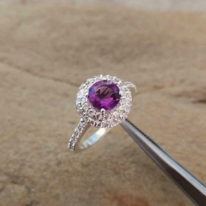 1.7ct Engagement Ring Round Cut Purple Amethyst Dual Halo 14k White Gold Finish