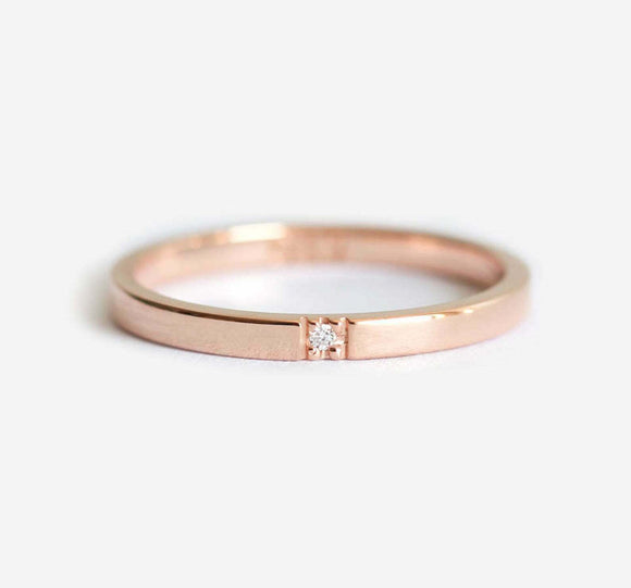 0.1ct Round Cut Diamond Wedding Band 14k Rose Gold Over Minimalist Thin Promise