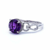 2ct Round Cut Amethyst Open Shank Solitaire with Accent Ring 14k White Gold Over