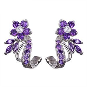 2ct Round Cut Purple Amethyst Unique Flower Drop Earrings 14k White Gold Finish