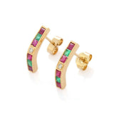 2ct Drop Earrings Princess Green Emerald Ruby Vertical Bar 14k YellowGold Finish