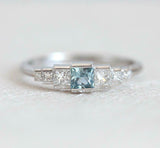 2ct Princess Blue Aquamarine Engagement Ring Diamond Accents 14k White Gold Over