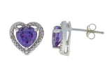 1.5ct Stud Earrings Heart Cut Amethyst Halo Solitaire 14k White Gold Finish