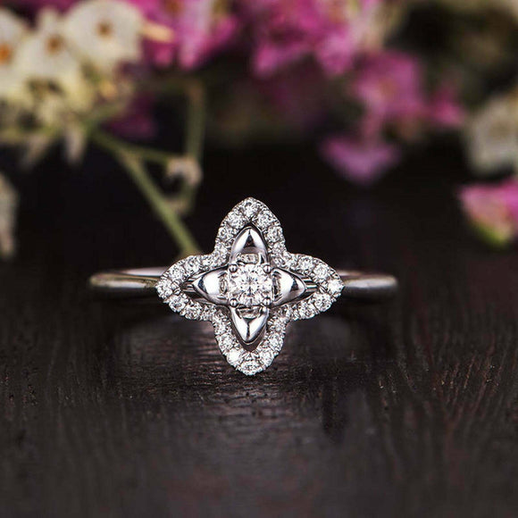 Flower Star Engagement Ring 1.5ct Round Cut VVS1D Diamond 14k White Gold Finish