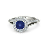 3Ct Cushion Cut Blue Sapphire Double Halo Engagement Ring 14K White Gold Finish