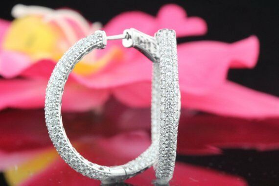 Micro Pavé Inside Out Hoop Earrings 2ct Round Cut Diamond 14k White Gold Finish