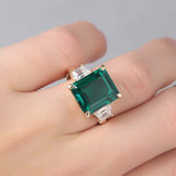 4ct Green Emerald Cut Engagement Ring Diamond Accent Trilogy 14k YellowGold Over