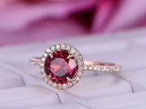 2.1ct Round Cut Pink Ruby Engagement Ring Round Accent Halo 14k Rose Gold Finish