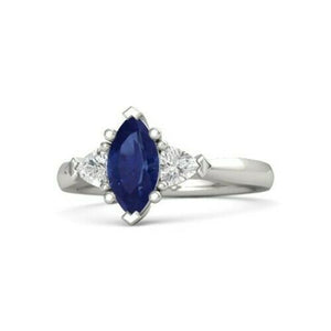 2Ct Marquise Cut Blue Tanzanite Trilogy Ring 14K White Gold Over Trillion Accent