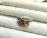 2.4ct Engagement Ring Cushion Cut Multi Stone Trilogy 14k White Gold Finish