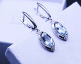 2ct Marquise Cut Blue Aquamarine Stylish Tear Drop Earrings 14k WhiteGold Finish