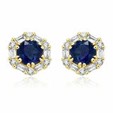 0.7ct Round Cut Blue Sapphire Diamond Halo Stud Earrings 14k Yellow Gold Finish