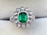 5ct Engagement Ring Cushion Cut Emerald Diamond Halo Floral 14k White Gold Over