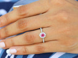 2.3ct Engagement Ring Oval Cut Pink Ruby Diamond Floral Halo 14k White Gold Over