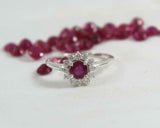 1.4ct Engagement Ring Round Cut Ruby Diamond Halo Solitaire 14k White Gold Over