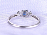 0.5ct Princess Blue Sapphire Diamond Accent Solitaire Ring 14k White Gold Finish