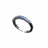 0.6ct Round Cut Blue Sapphire Wedding Band Half Eternity 14k White Gold Finish