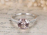 1.6ct Round Cut Peach Morganite Solitaire Engagement Ring 14k White Gold Finish