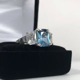 2.5ct Emerald Cut Blue Tanzanite Trilogy Engagement Ring 14k White Gold Finish