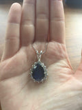 1.6ct Blue Sapphire Pendant Pear Cut Diamond Halo 14k White Gold Finish NO CHAIN