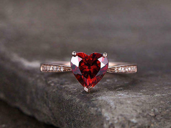 1.5ct Heart Cut Red Garnet Solitaire Wedding Engagement Ring 14k Rose Gold Over