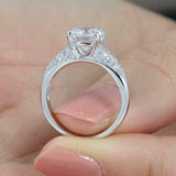 2.2ct Round Diamond Engagement Ring Cluster Accent Solitaire 14k White Gold Over