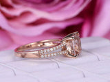 1.7ct Cushion Cut Peach Morganite Engagement Ring Split Shank 14k Rose Gold Over