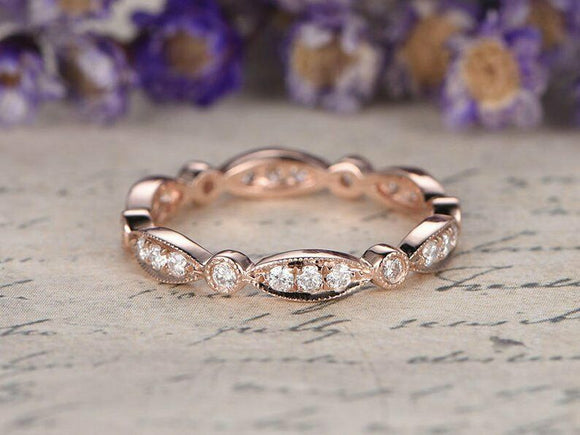 0.7ct Round Cut Diamond Unique Milgrain Full Eternity Band 14k Rose Gold Finish