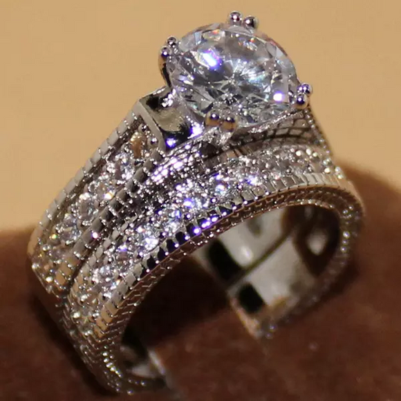 3.5Ct Round Cut Diamond Scaled Bridal Set Engagement Ring 14K White Gold Finish