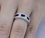 1.5ct Baguette Blue Sapphire Wedding Band Milgrain Stackable 14k White Gold Over