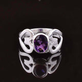 1ct Engagement Ring Oval Cut Purple Amethyst Two Hearts 14k White Gold Finish