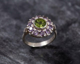 2.8ct Engagement Ring Round Cut Green Peridot Vintage Halo 14k White Gold Finish