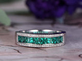 2.5ct Princess Cut Green Emerald Wedding Band Half Eternity 14k WhiteGold Finish