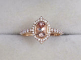 2ct Engagement Ring Oval Cut Peach Morganite Diamond Halo 14k Rose Gold Finish