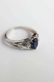 1ct Pear Cut Blue Sapphire Engagement Ring Petal Leaf Trilogy 14k WhiteGold Over