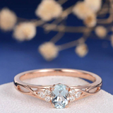 1ct Oval Cut Blue Aquamarine Infinity Diamond Split Shank Ring 14k RoseGold Over