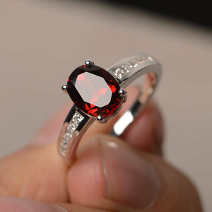 1.5ct Oval Cut Red Garnet Engagement Ring 14k White Gold Finish Diamond Accent