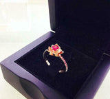 1ct Round Cut Pink Ruby Flower Solitaire with Accent Ring 14k Rose Gold Finish