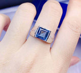 2.6ct Princess Cut Blue Topaz Stylish Engagement Men Ring 14k White Gold Finish