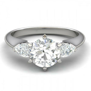 2ct Round Cut VVS1D Diamond Pear Accent Engagement Ring 14k White Gold Finish