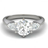 2ct Round Cut VVS1D Diamond Pear Accent Engagement Ring 14k White Gold Finish