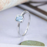 1ct Emerald Cut Blue Aquamarine Engagement Ring Solitaire 14k White Gold Finish