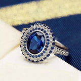 2.3ct Oval Cut Blue Sapphire Engagement Ring 14k White Gold Finish Double Halo