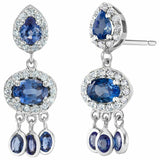 3.4ct Pear Cut Blue Sapphire Halo Diamond Dangle Earrings 14k White Gold Finish