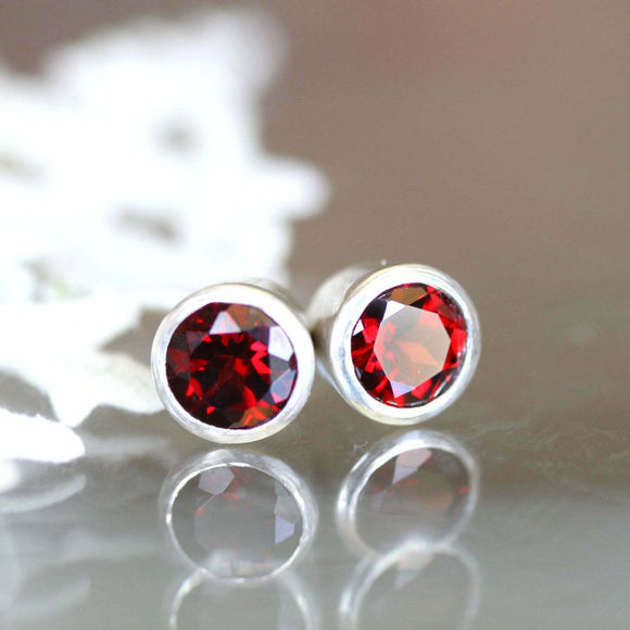 1ct Round Cut Red Garnet Bezel Set Solitaire Stud Earrings 14k White Gold Finish