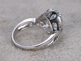 2.5ct Oval Cut Blue Aquamarine Halo Diamond Accents Ring 14k White Gold Finish