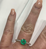 1.56ct Round Cut Green Emerald Solitaire with Accent Ring 14k White Gold Finish