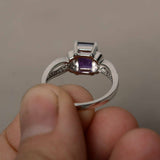 2ct Emerald Cut Purple Amethyst Engagement Ring 14k White Gold Finish Split Band