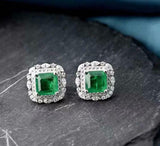 2.7ct Stud Earrings Asscher Cut Emerald Dual Stylish Halo 14k White Gold Finish